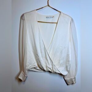 Alice + Olivia V Neck White Sheer Silk  Cropped Blouse Shirt medium